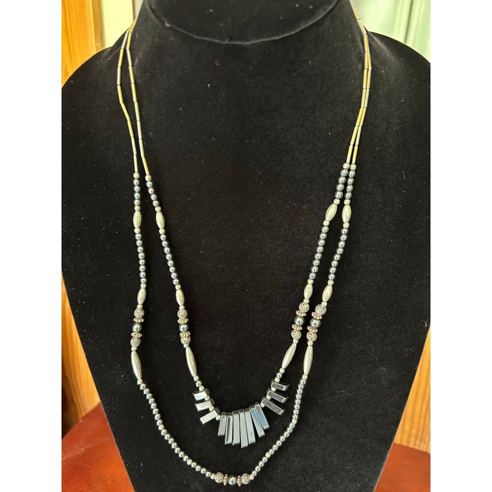 Vintage 2-Strand Liquid Silver & Pearl Necklace Marcasite Accent 28" - Picture 4 of 12